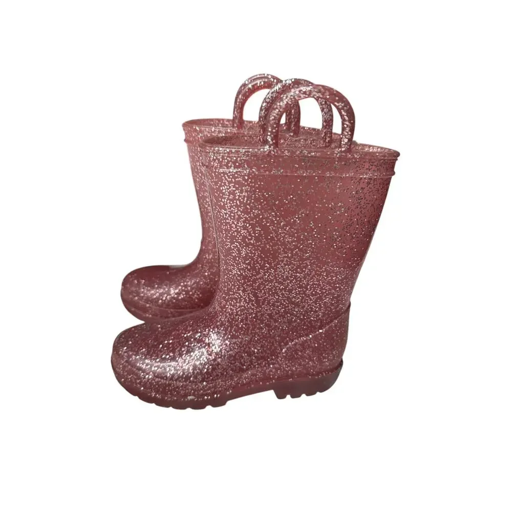 Zoogs Pink Silver Glitter Rain Boots - Girls Size 10 - Sparkly